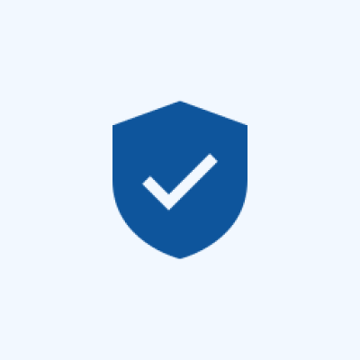 Blue shield with white check mark icon.